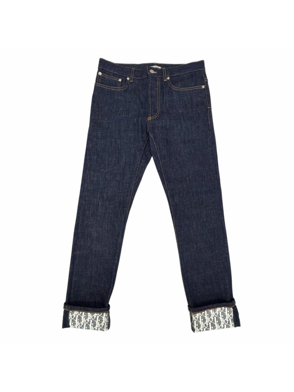 Dior Homme Oblique Leather Patch Button Fly Denim Pants Indigo 28